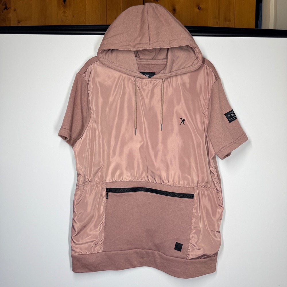 Marc Ecko Cut & Sew Short Sleeve Utility Hoodie Pullover Size L Dusty Rose/Mauve - Picture 6 of 12